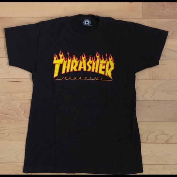 - Black Thrasher T-Shirt with Flames - Picture 1 of 1